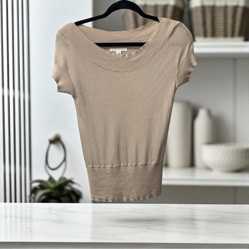 Banana Republic Tan Ribbed Fitted Tee